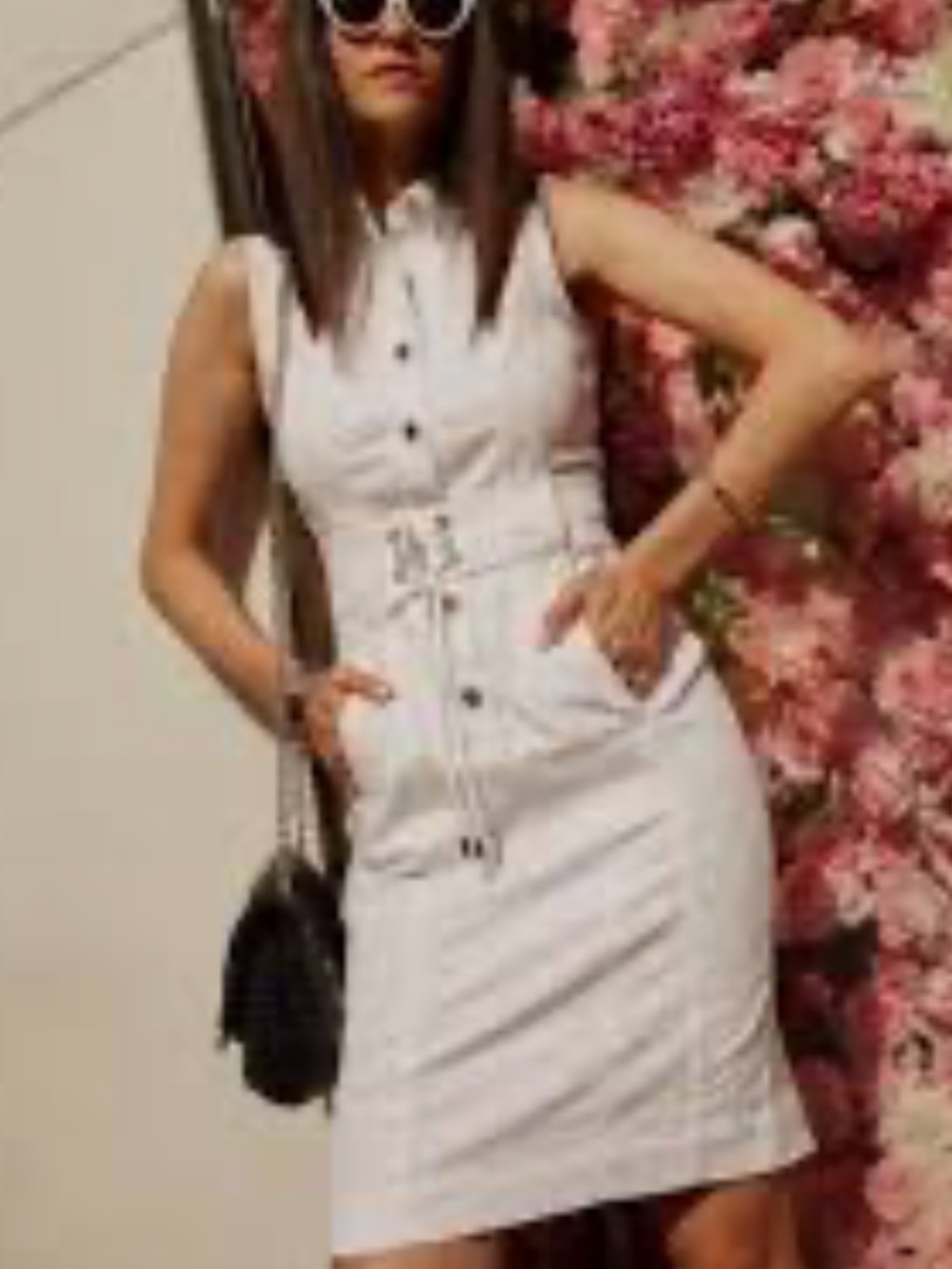 White House Black Market White Belted Denim Dress